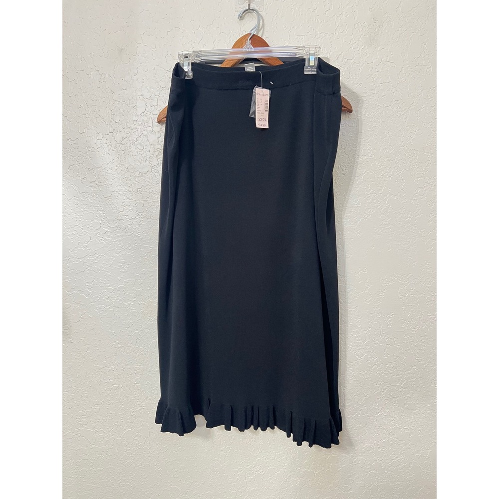 NWT‎ Dressbarn Women Black Stretchy Knit Midi Skirt With Ruffle Hem Size 22/24